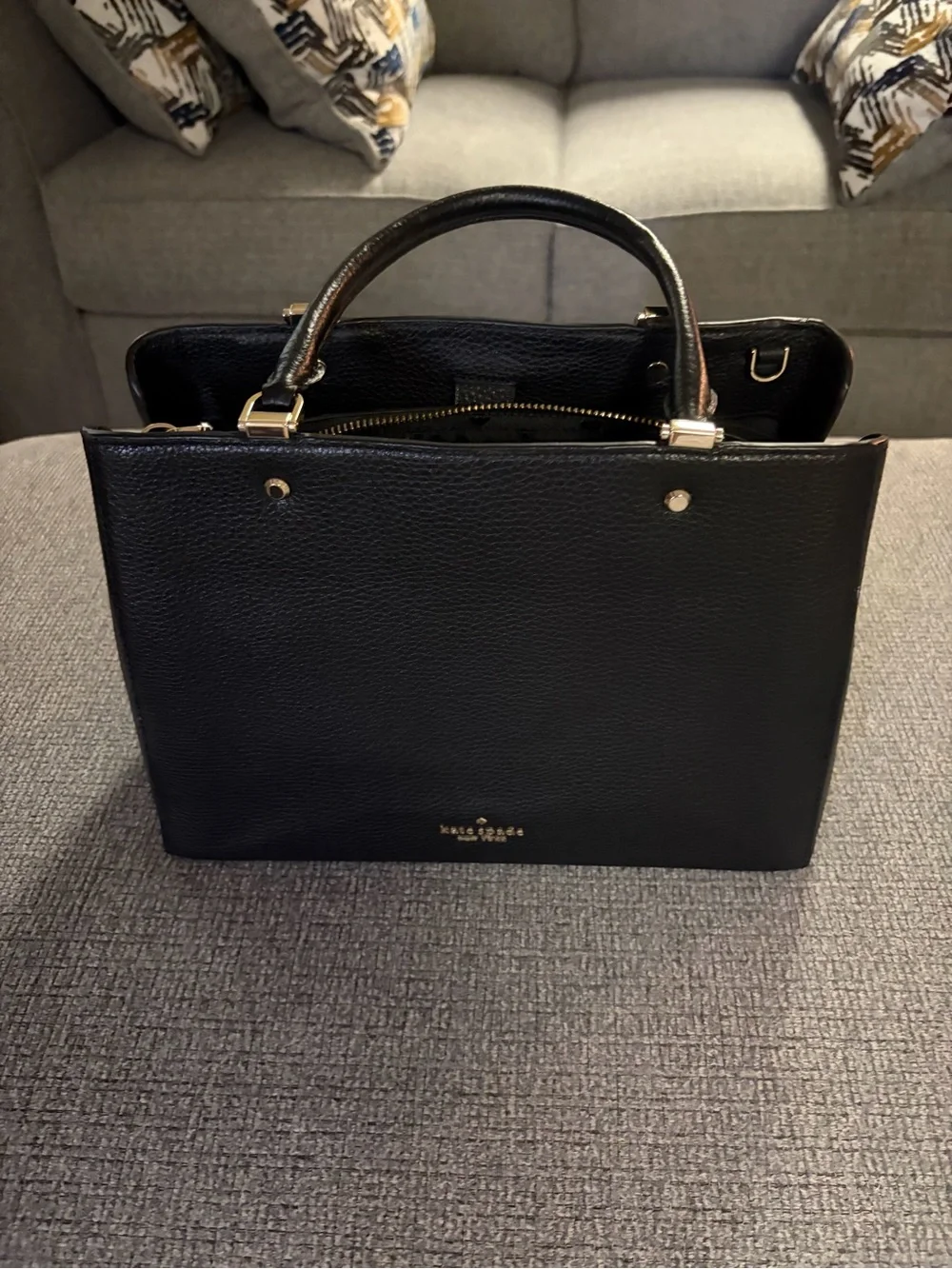 kate spade Black Pebbled Leather Satchel with Gold Hardware